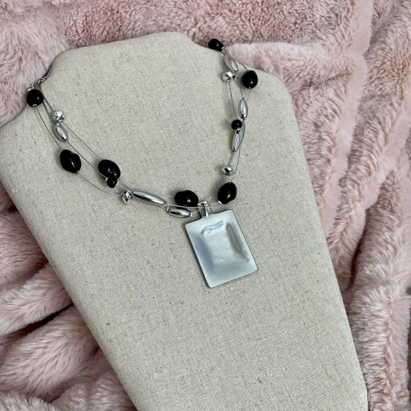 Beautiful Silver and Enamel Block Earring & Necklace Set - Picture 7 of 10